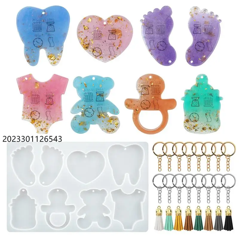 Shiny Cute Foot Bear Heart Shape Necklace Jewelry Epoxy Silicone Mould DIY Crafting Baby\'S Arrival Resin Silicone Pendant Mold