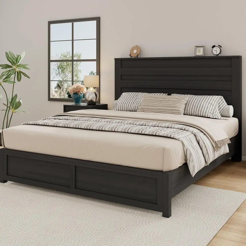 

Queen Size Farmhouse Bed Frame with 49 Headboard, Platform Bed Frame with Wood Slats Support No Box Spring Needed Easy Assembly