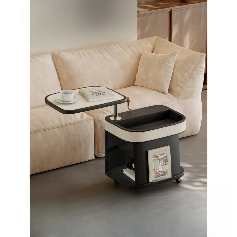 

Italian light luxury liftable rotating saddle leather coffee table small apartment living room mobile small coffee table