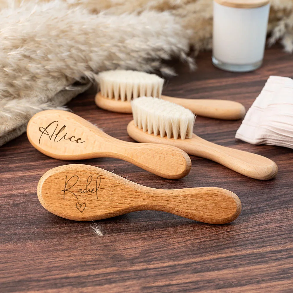 Personalized Baby Wooden Hairbrushes Engrave Infant Name Newborn Hair Brush Comb Brush Birth/Baptism/Birthday Baby Shower Gift