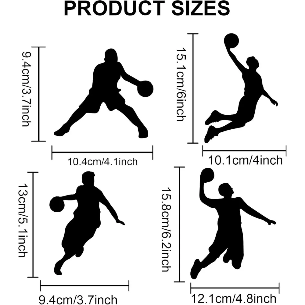 4pcs Basketball Player Stencils 7.8×7.8inch Basketball Stencils with Paint Brush Shooting Dribbling Basketball Theme Template