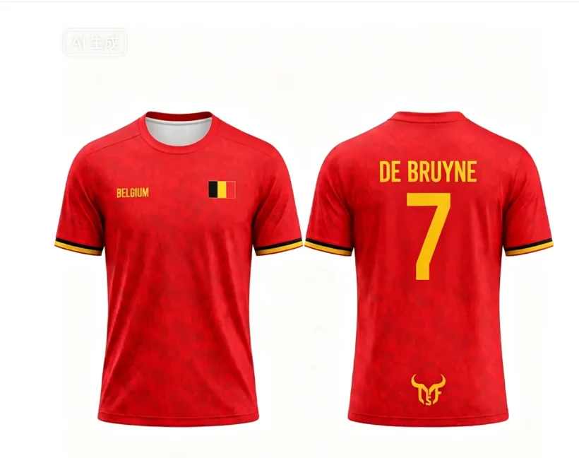 2026 Belgium De Bruyne 7 Soccer T Shirt Jersey Belgian Flag Print Quick Dry Breathable Training Tee Summer Sports Football Top