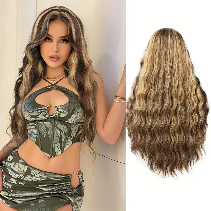 Highlight Glueless Ready To Wear 180% Glueless Preplucked Ready To Go Middle Part Heat Resistant Synthetic Wig For Daily Use