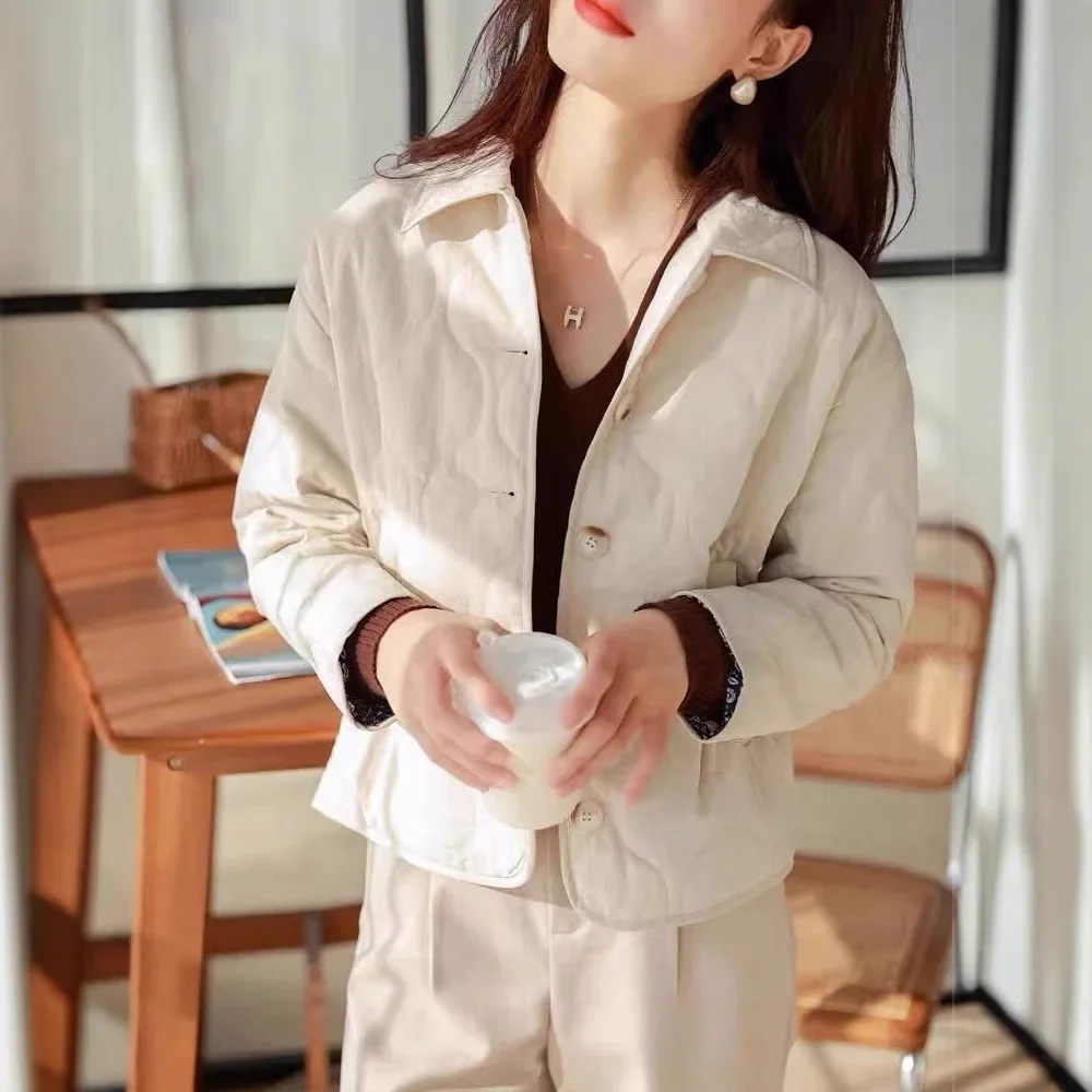 Lightweight Padded Cotton Jacket Short Straight Cut Polo Collar Autumn Winter New Style Women's Fashion Casual Outerwear