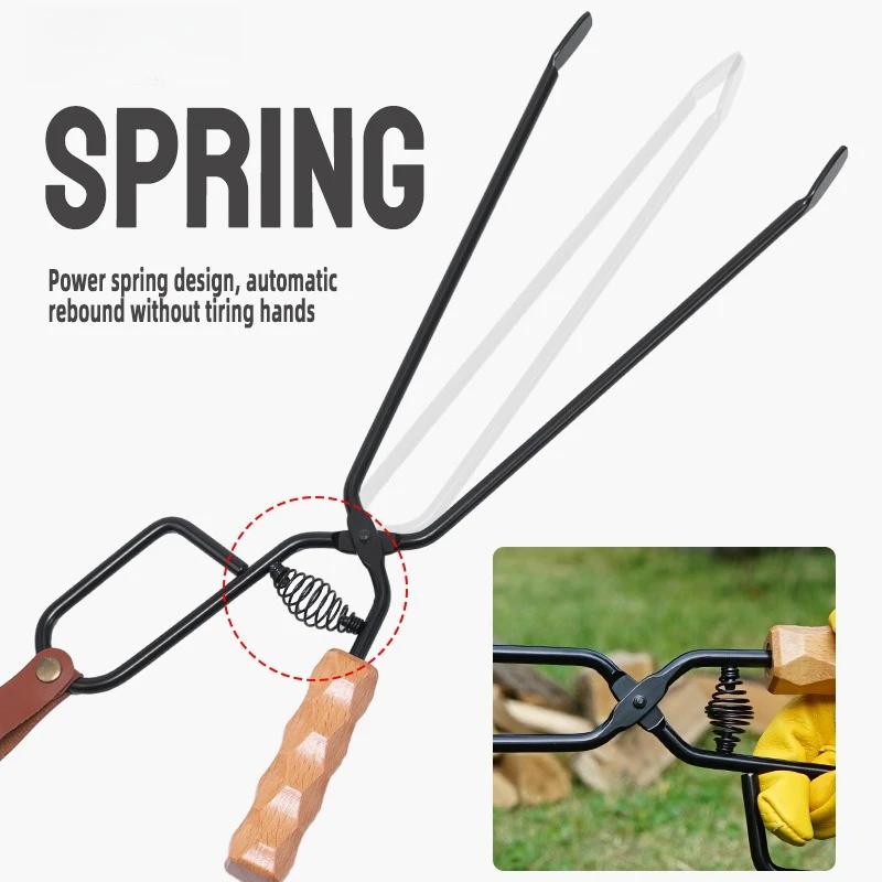 Outdoor Camping Charcoal Clamp Picnic Barbecue Burning Fire Tong Campfire BBQ Charcoal Burning Fire Tong Wood Stove Iron Clamp