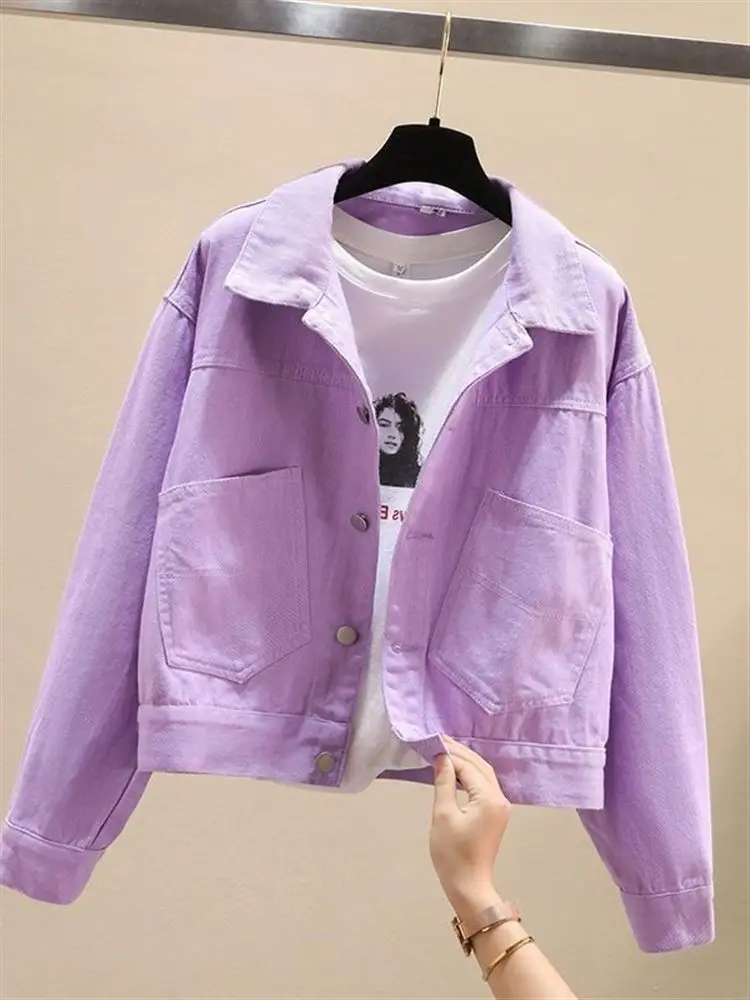 Chaqueta vaquera corta de primavera y otoño para mujer, estilo coreano, hoada, informal, con diseño abierto en la parte del...