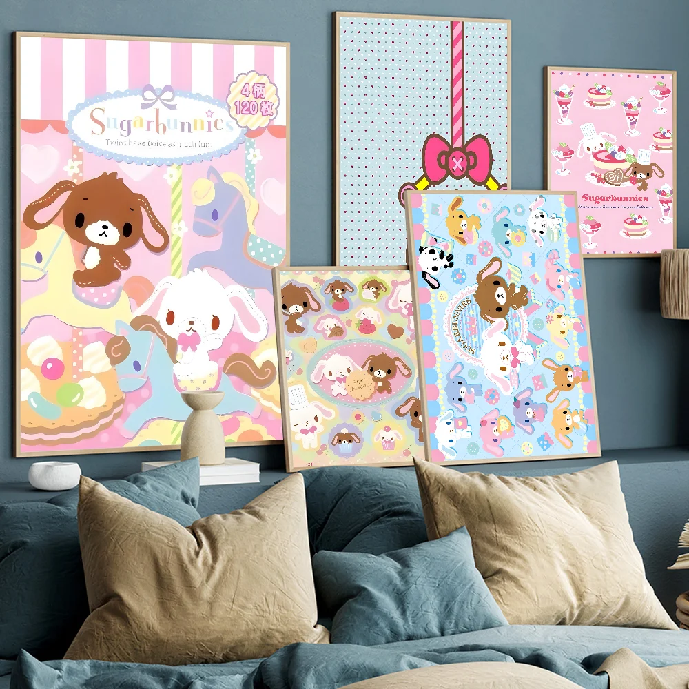 S_sugarbunnies-Affiche de bonne qualité en papier kraft, anime Kawaii, impression vintage, décoration murale artistique pour la