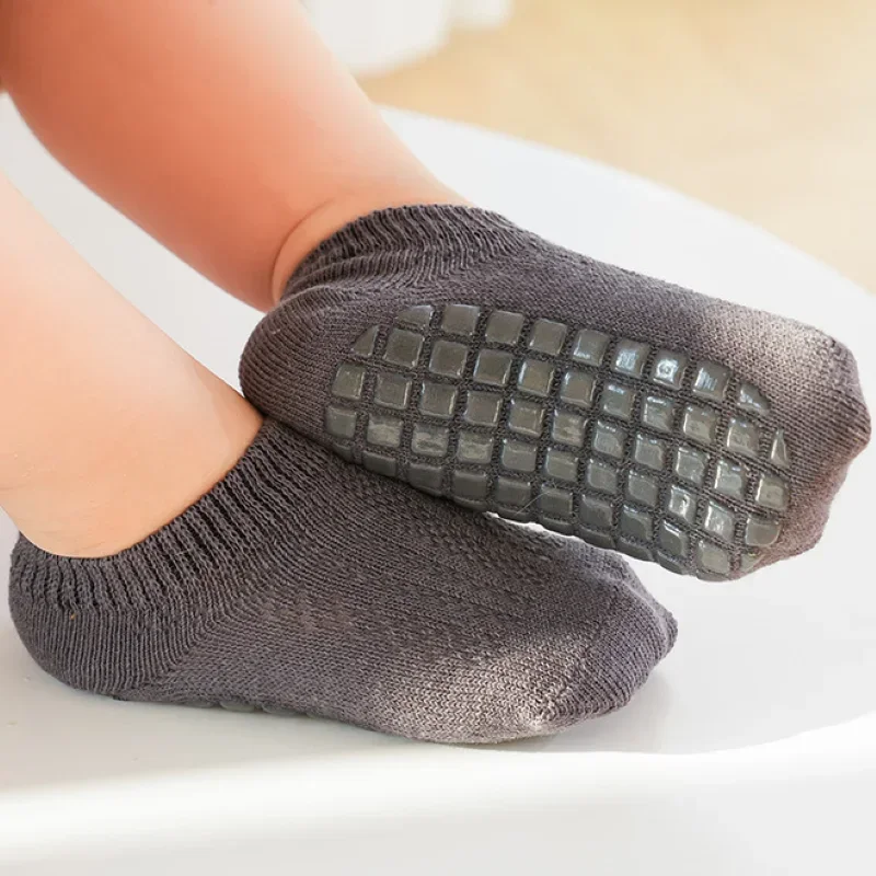 Baby Cotton Socks - Soft Anti-Slip Boat Socks for 0-5 Years, Solid Color Infant Footies