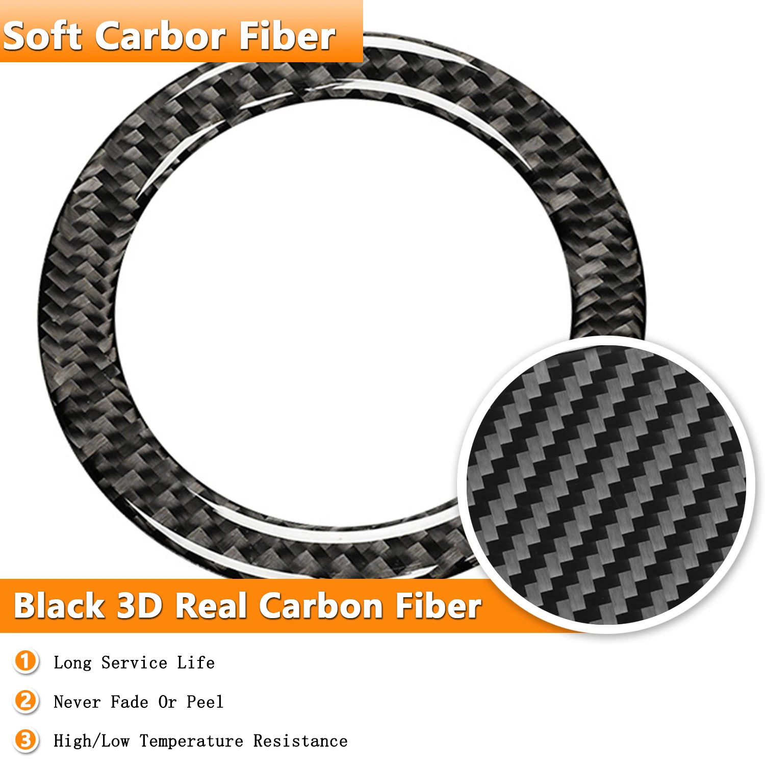 Car Steering Wheel Decoration Ring Cover Trim Decal Stickers Carbon Fiber for Jeep Grand Cherokee 2011-2023 Interior Accessories