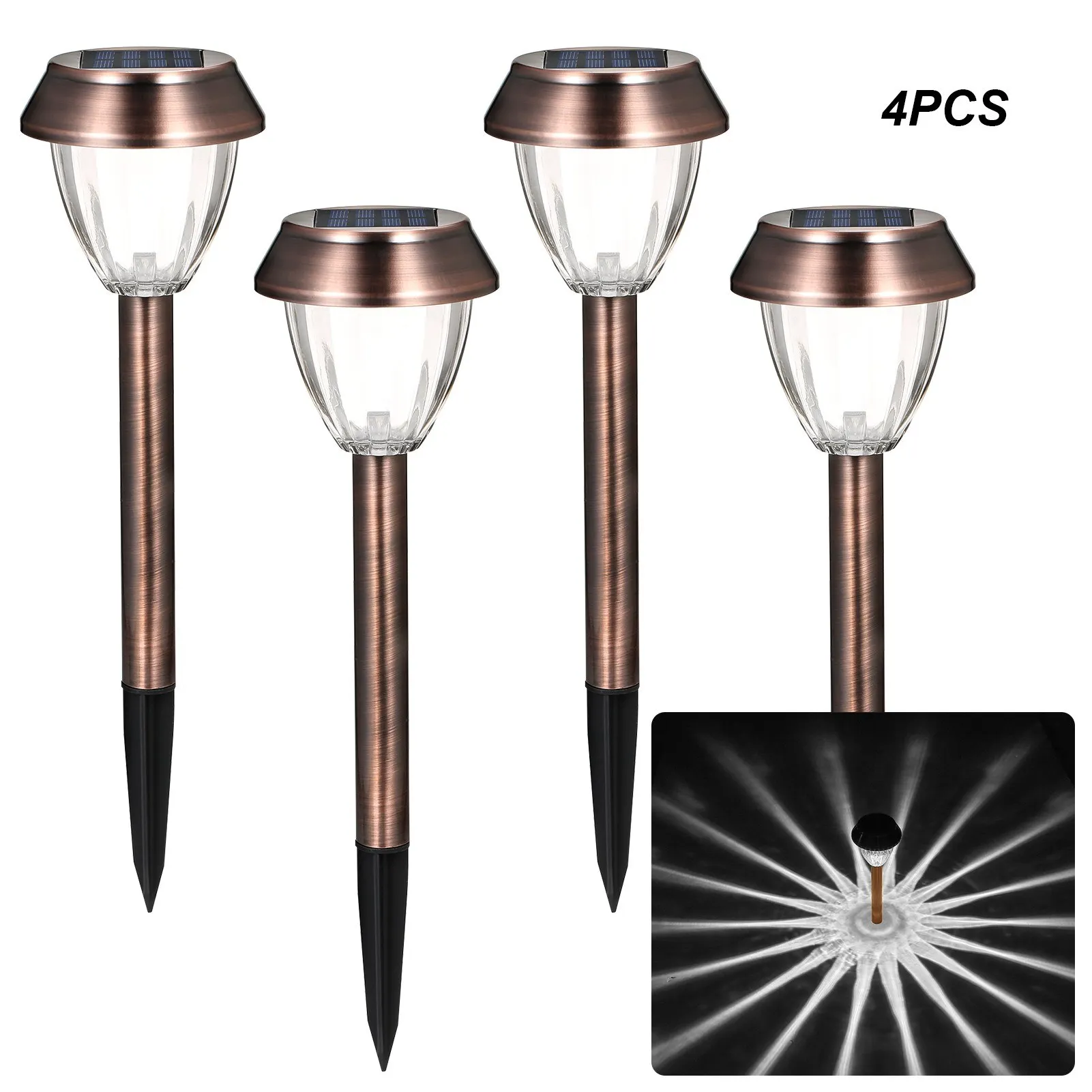 4 PCS Solar Powered Energy LEDs Lawn Light Spike Lamp Sensitive Light Control/ IP44 Water Resistance/ Built-in 600mAh
