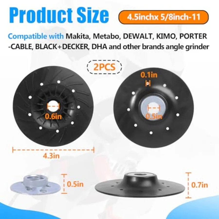 2PCS 4.5 x 5/8-11 Angle Grinder Backing Pad Compatible with DeWalt Bosch BHA More Angle Grinder Ribbed Backing Pad Resin Fiber view 3