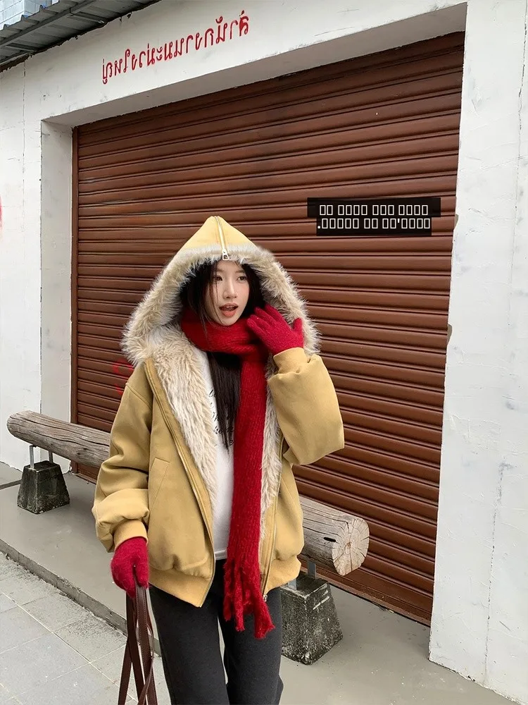 

Зимняя женская куртка Joeyoo: новая модель, двусторонняя, на молнии, с капюшоном, теплая, из хлопка, для повседневной носки