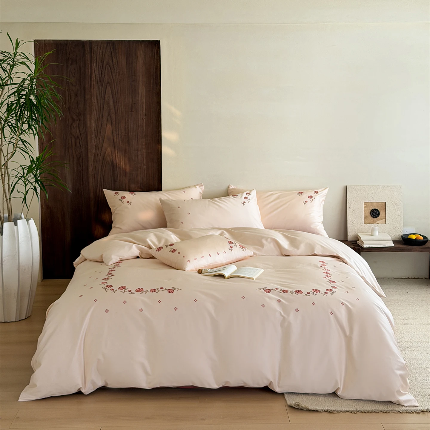 

Rose Flowers Embroidery Luxury 100% Cotton Bedding Set Queen King Size Duvet Cover Set Bed Sheet/Fitted Sheet Pillowcases 4Pcs