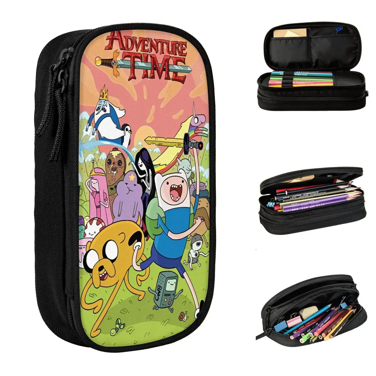 Adventures Time Anime Cartoon Pencil Case Fun Pen Holder Bags Student Large Storage School Supplies Cosmetic Pencil Pouch