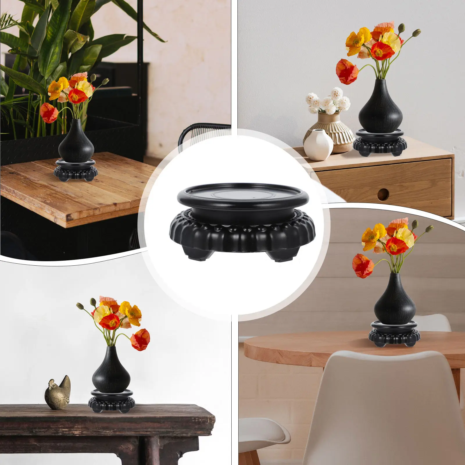 Delicate Round Fish Tank Flowerpot Base Retro Style Bonsai Vase Display Pedestal Bamboo Plastic Composite Flower Display Stand