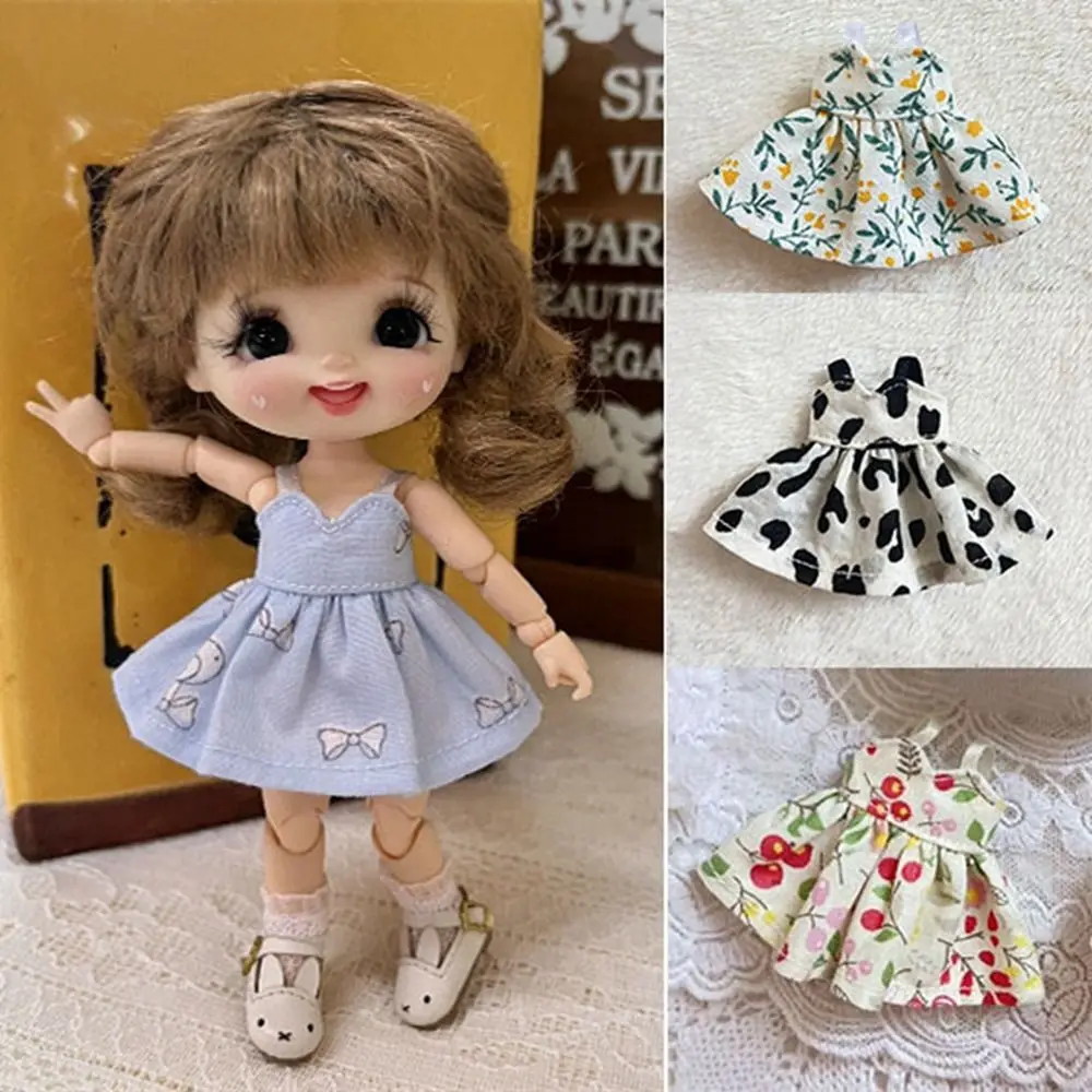 Printed Dresses For 1/11 OB11 Dolls Outfits Lotus Leaf Sleeve Dresses Doll Clothes Skirt For 1/12 BJD Dolls Doll Accessories