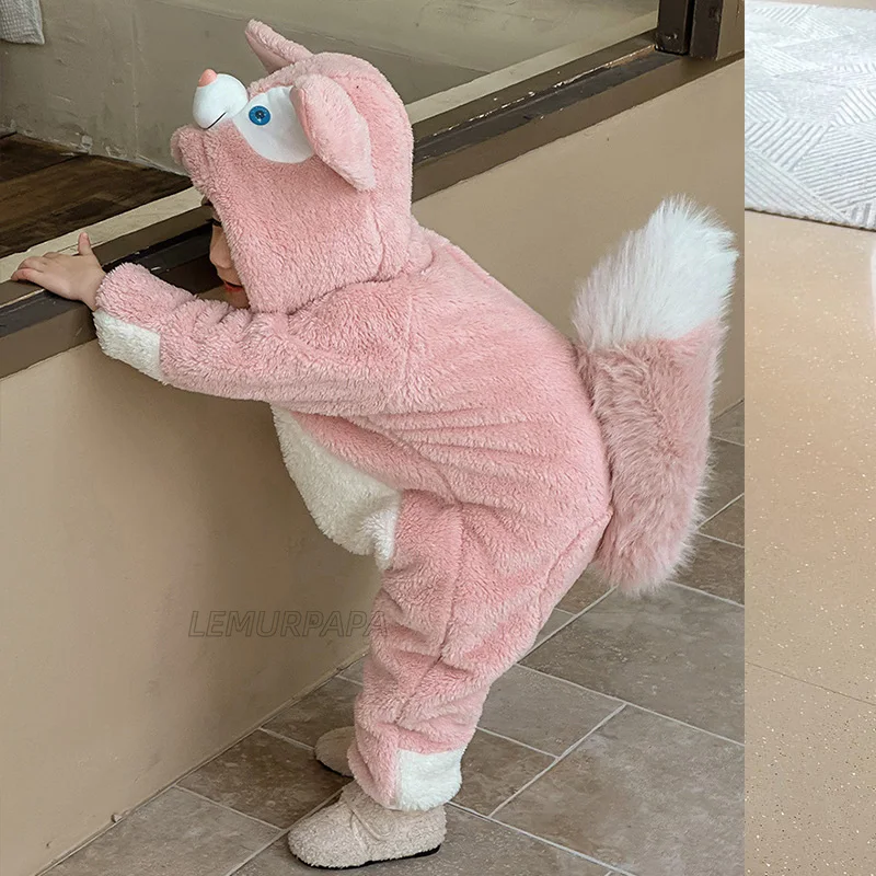 Pink Onesies For Girls Cute Squirrel Pajama Outfit Halloween Festival Party Suit Children Winter Clothes Anime Warm Jumpsuit