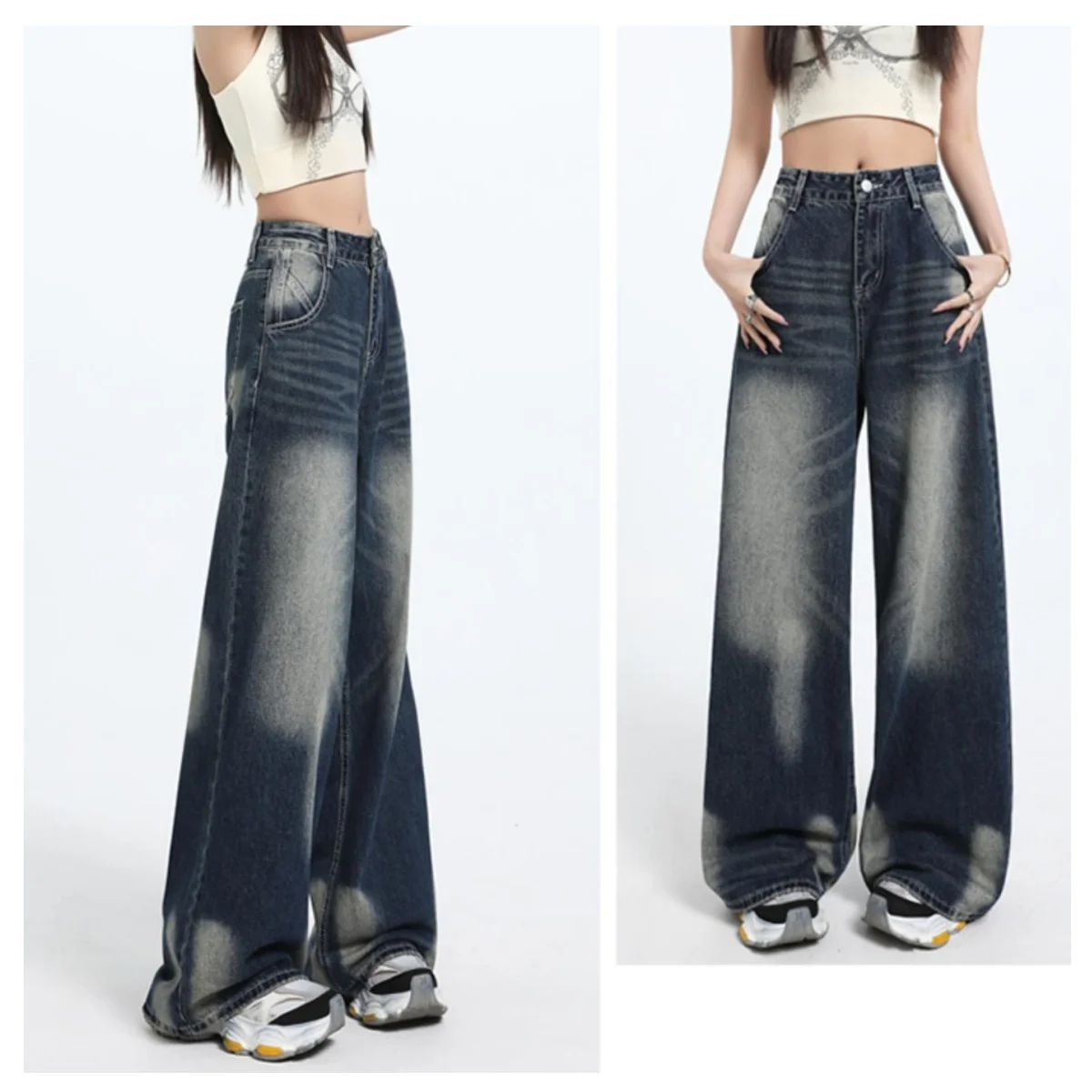 

Women's Fashionable Wide-Leg Jeans High-Waisted Loose Slim Design Straight-Leg Street Style Women's Trousers