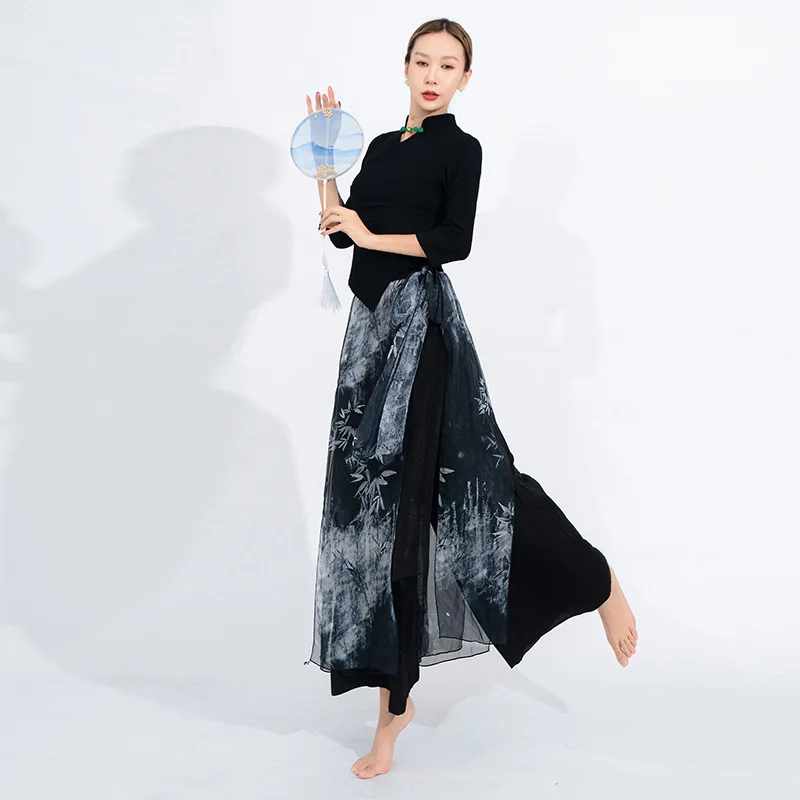 Modern Dance Top Culottes Set Sexy Women Show Dance Wear Stage Costume Practice Clothes Fashion Oriental Performance Outfit