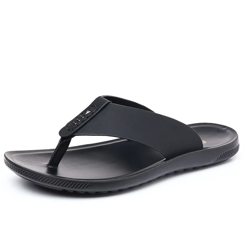 Zapatillas de playa de cuero genuino para hombre, chanclas informales a la moda, zapatos planos de goma para exteriores