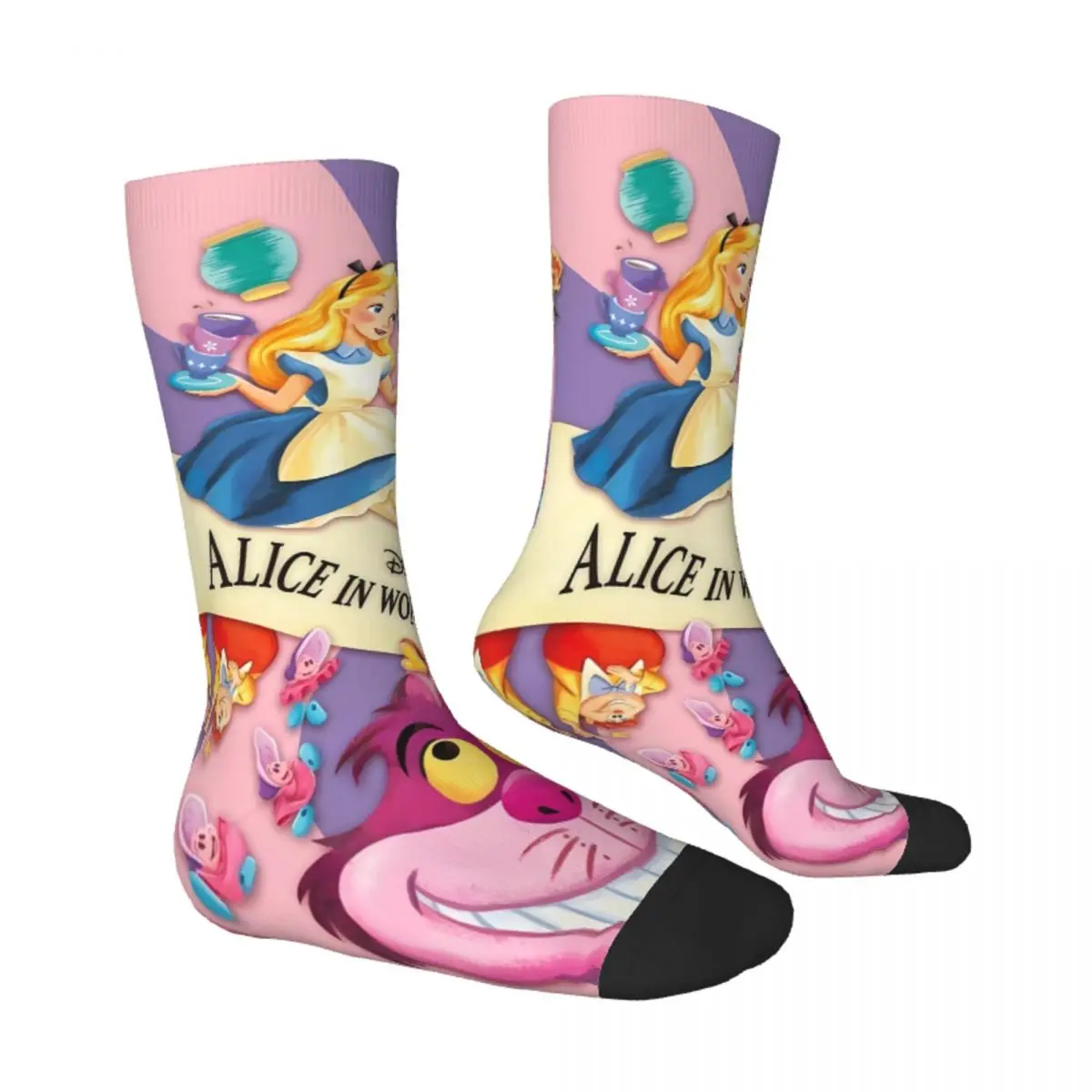 Alice In Wonderland Cheshire Cat Alice Stockings Design Funny Socks Autumn Anti Bacterial Socks Men Running Sports Quality Socks - Image 3