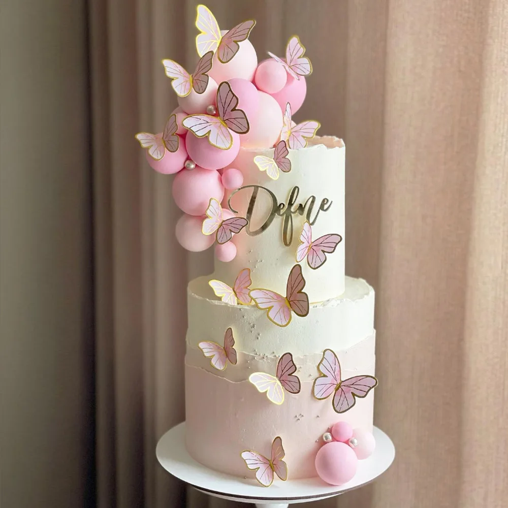 Pink Purple Butterfly Cake Toppers Happy Birthday Purple Pink Butterfly Cake Decoration for irthday Wedding Cake Decor Favors