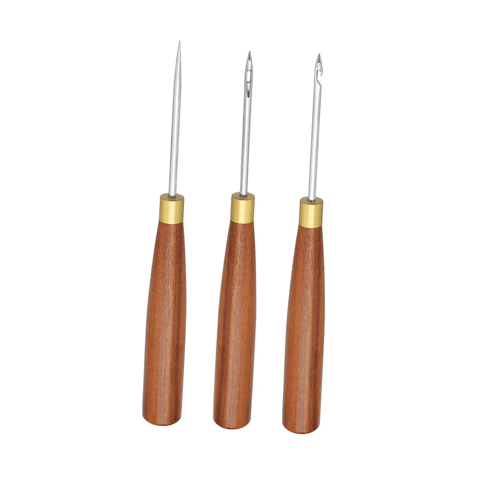 3x Awl Tool Wooden Handle Lightweight Leather Craft Tool Scratch Awl for Unpicking Sewing Punching DIY Craft Accessories