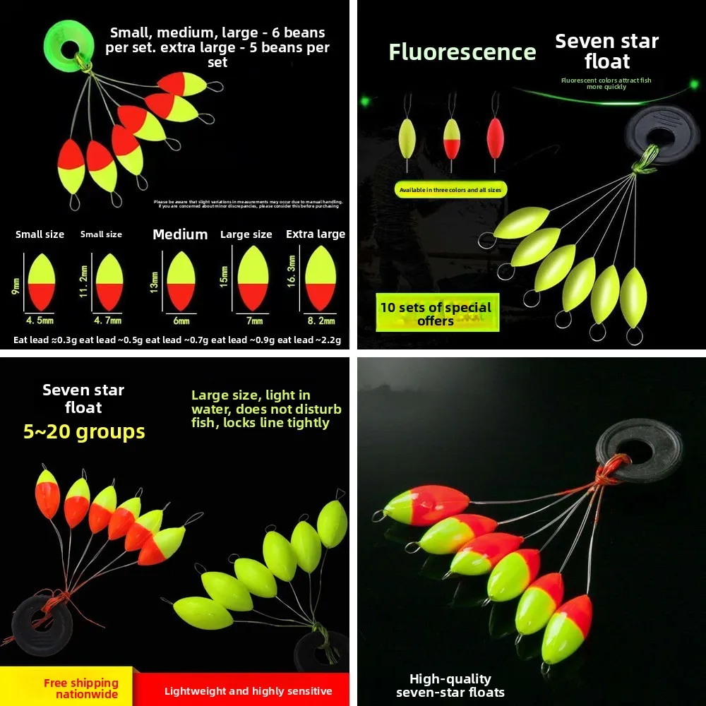 paquete-de-100-flotadores-de-pesca-6-unidades-por-paquete-forma-de-oliva-rojo-fluorescente-y-amarillo-tamanos-grande-mediano-y-pequeno