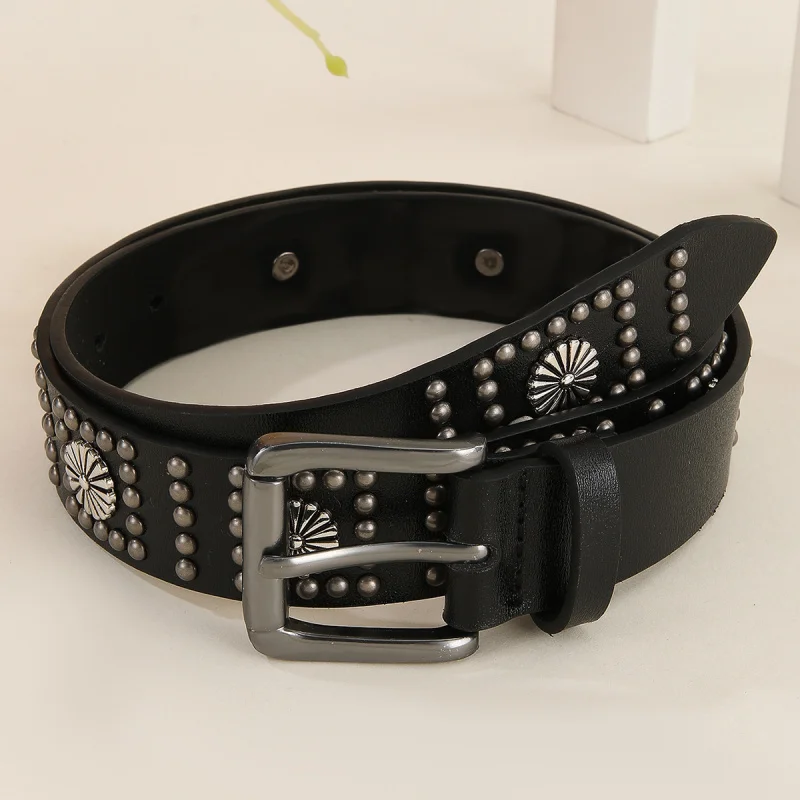 

Western Punk Rivet Flower PU Leather Men Belt Fashion Pin Buckle Jeans Causal Pant Belt Nightclub for mens