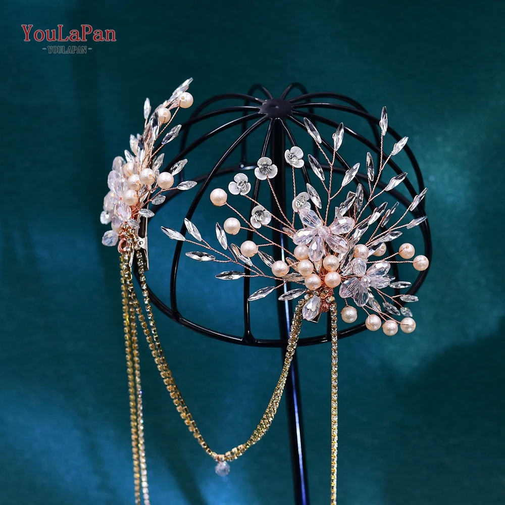 YouLaPan Bridal Hair Clips Tassels Bride Forehead Accessories Crystal Headdresses Rhinestone Chain Headpiece for Wedding HP679