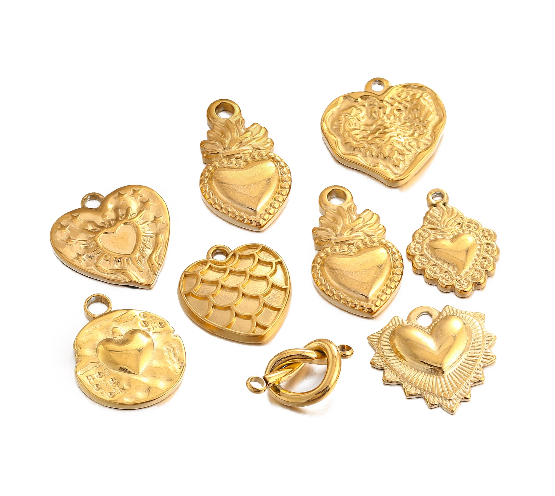 3Pcs Heart Connector Pendant for Bracelet Necklace Stainless Steel Love Flaming Sacred Heart Charms Diy Valentine Jewelry Making