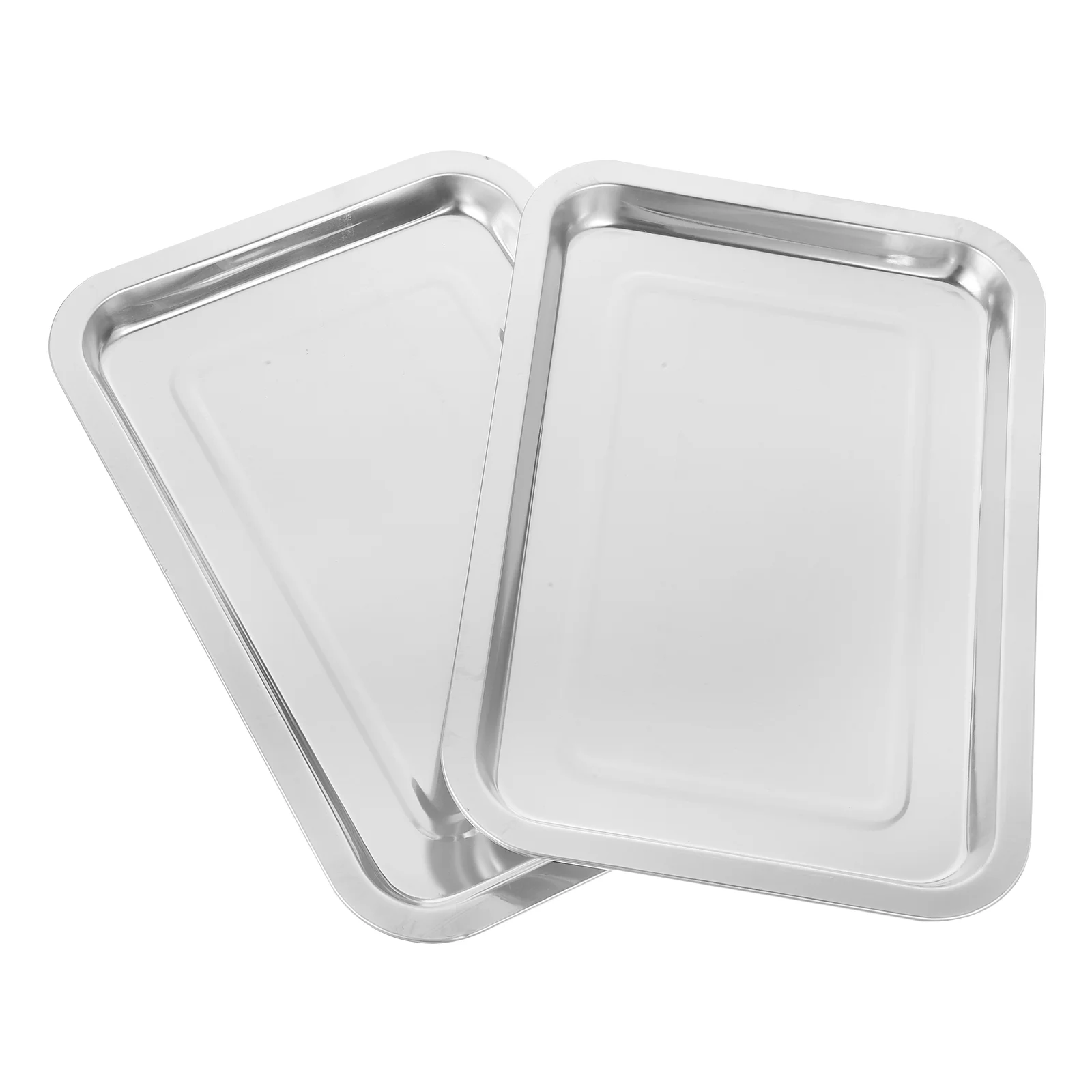 2 Pcs Tattoo Stainless Steel Tray Supplies Plates Medium Flat Table Station Metal Trays