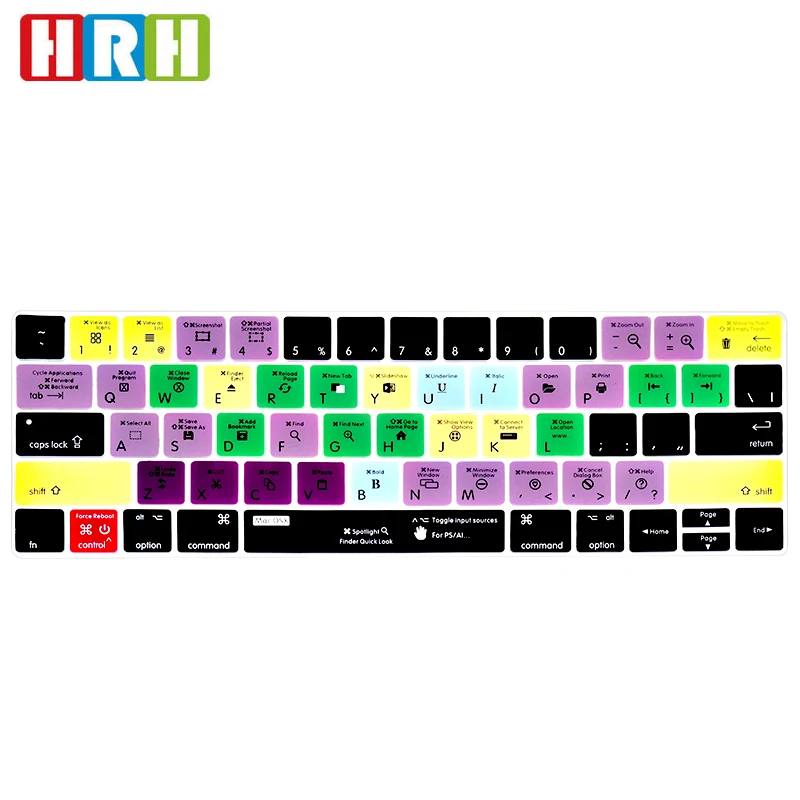 HRH For Mac OSX Function Shortcuts Hotkey Silicone Keyboard Cover Skin for Mac Pro 13