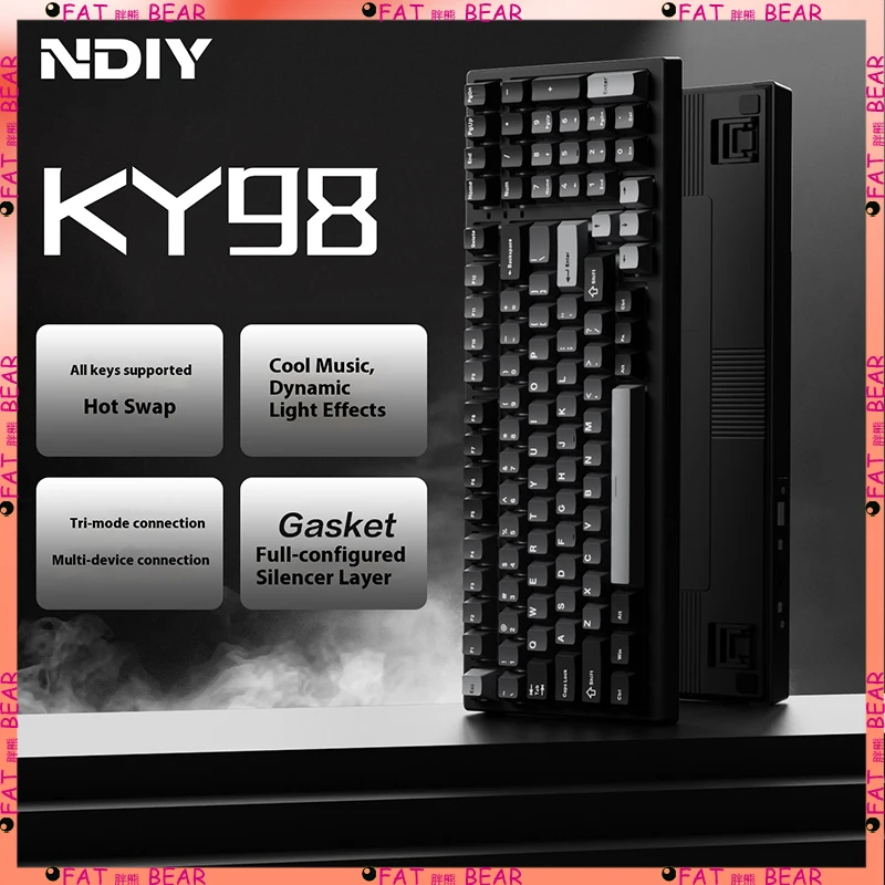

NDIY KY98 Wireless Bluetooth Mechanical Keyboard PC Gaming Esports Office RGB Full Key Hot Plug Mechanical Keyboard Gift