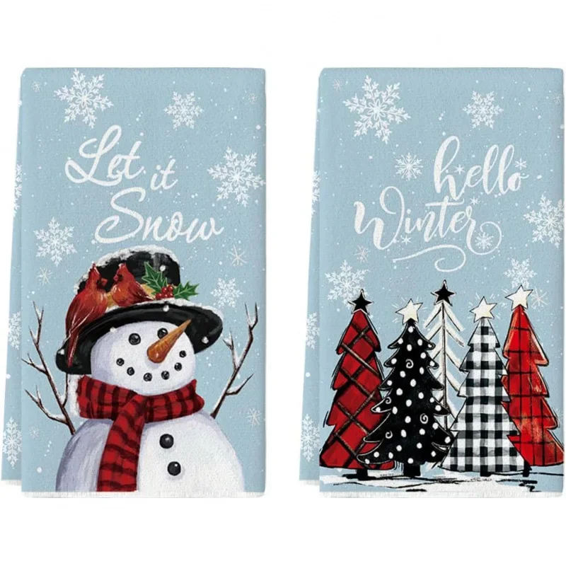 Christmas Snowflake Snowman Christmas Tree Kitchen Dish Towels Winter Holiday Decorations Hand Towels Cleaning Supplies