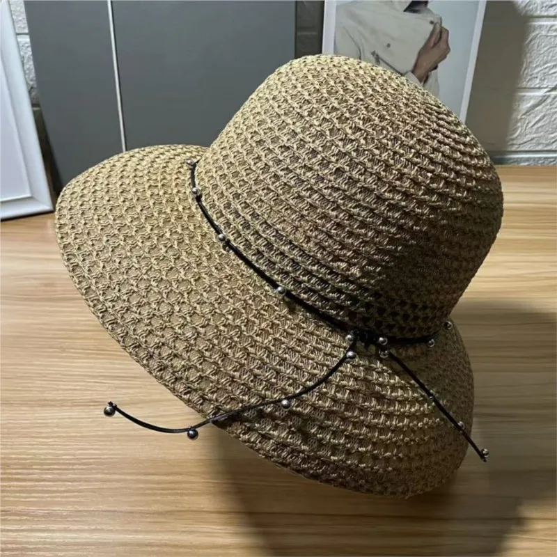 

New wide-brimmed sun-protective hat women's woven fisherman's