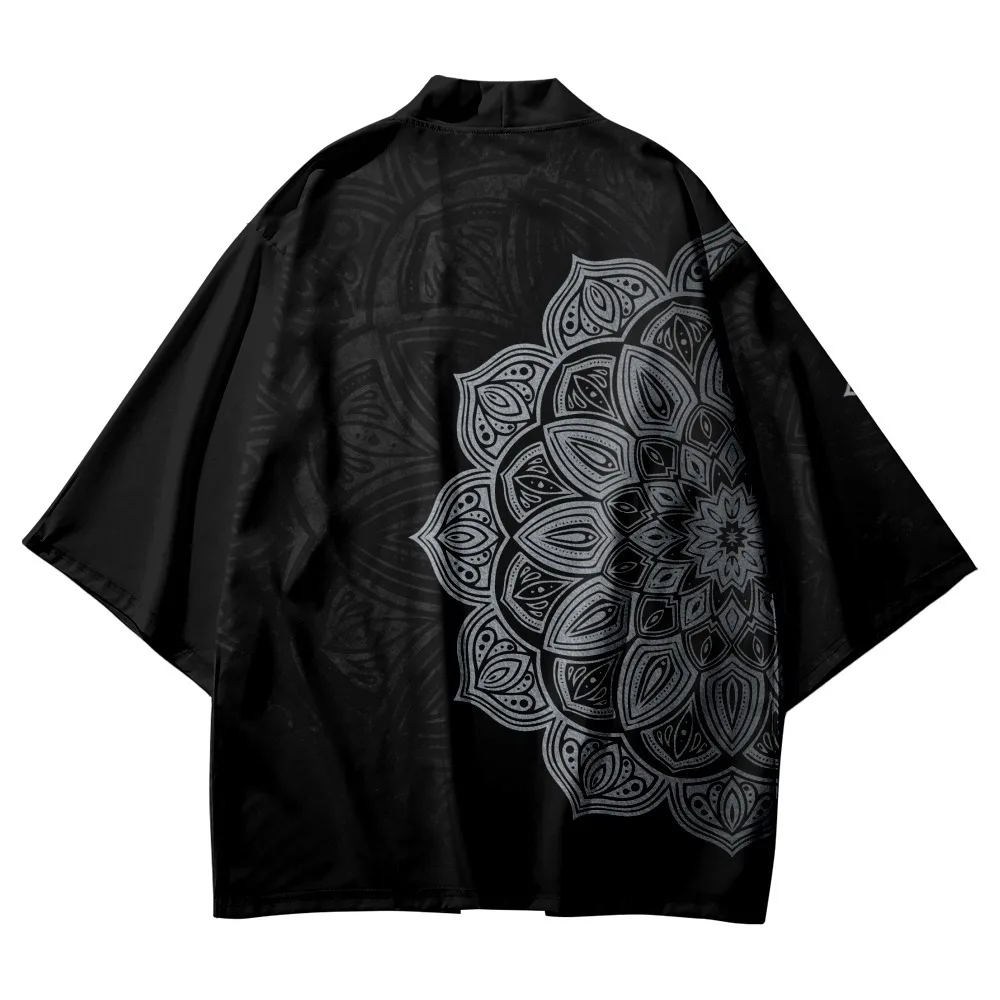 Streetwear Buddhism Lotus Print Traditional Kimono Cardigan Men Women Vintage Cosplay Fashion Japanese Samurai Oversized Haori