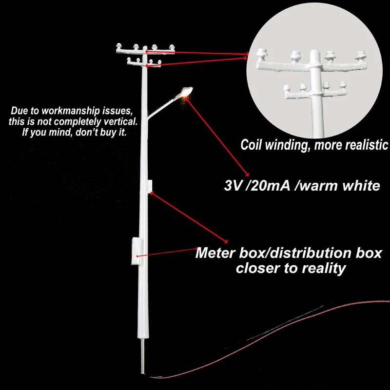 1:87 Ho N Scale Model Utility Pole with Light Model Street Lights for Making Dioramas Scale Model Train Railroad Railway Layout
