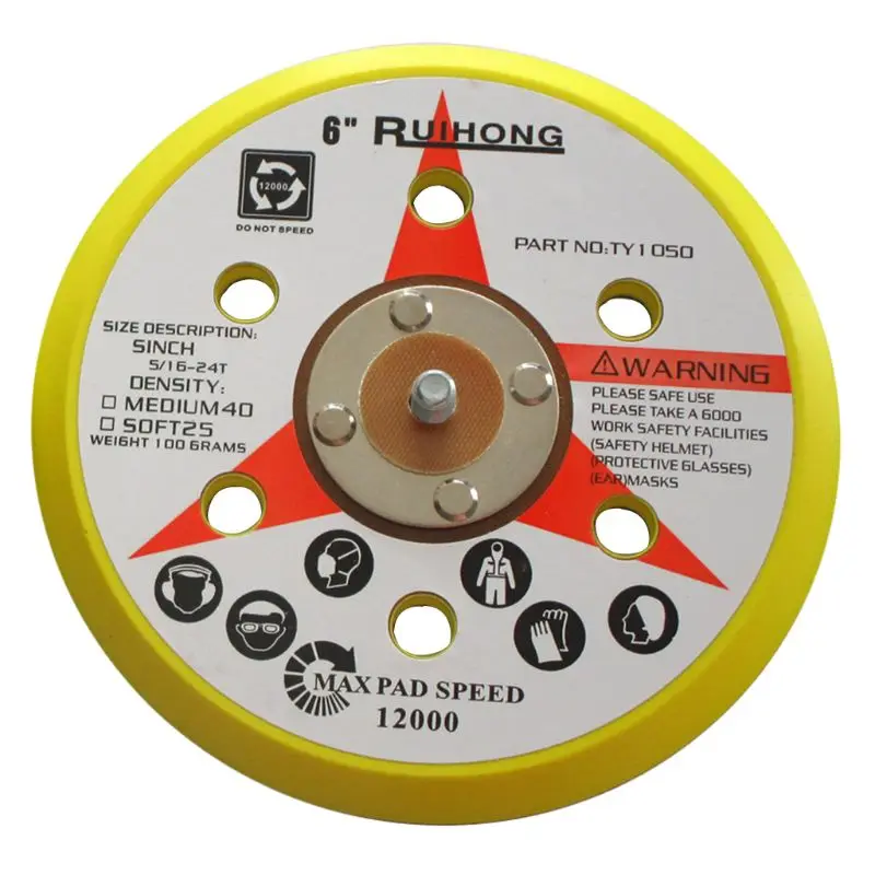 6 Inch 6 Holes Backup Sanding Pad Sanding Disc Backing Pad 5/16"-24 Thread Hook and Loop Abrasive Tools Grinder Accessories