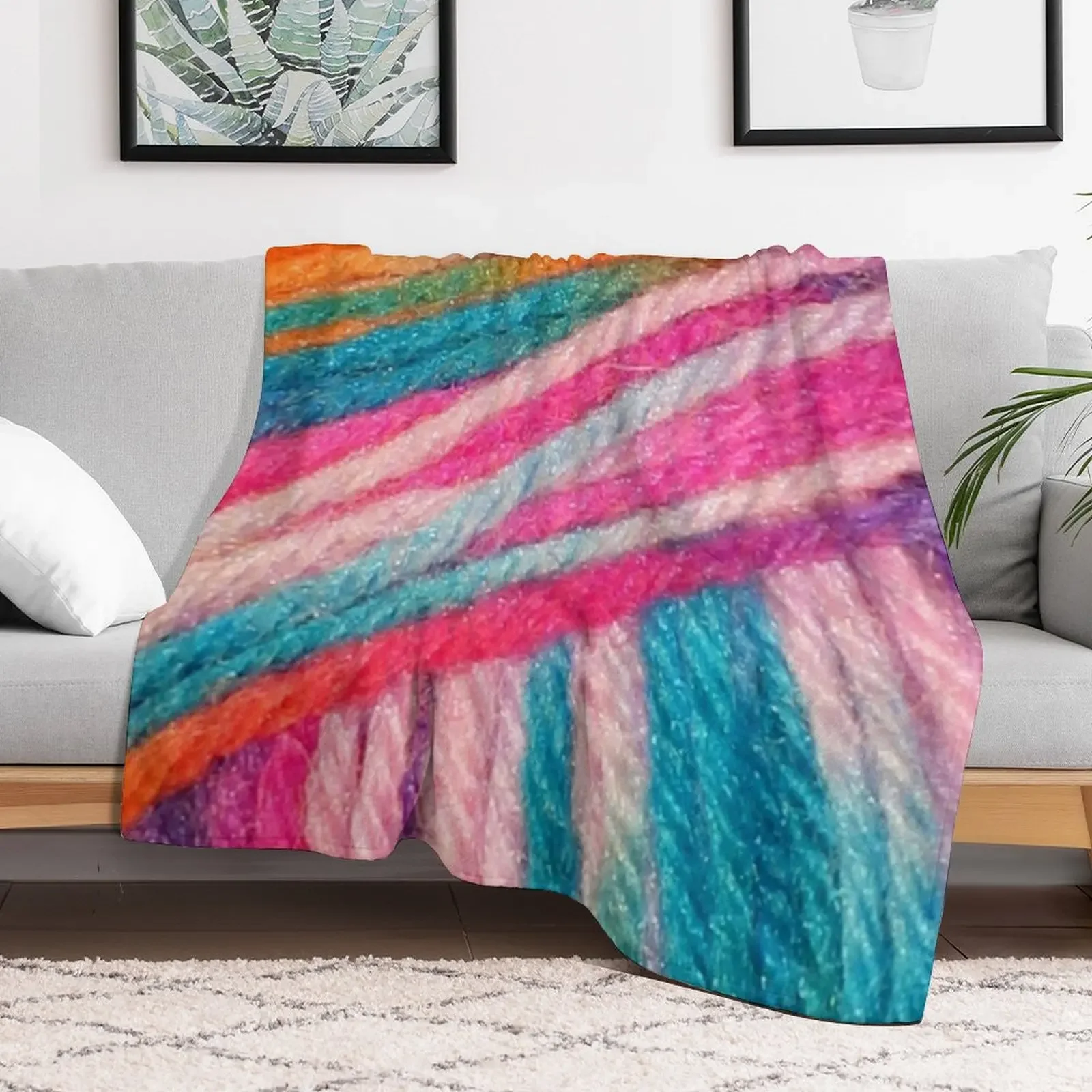 Bright Coloured Yarn Ball of Wool Knitting with Sparkle! Throw Blanket Spring Fall Cozy Throw Blanket for Couch
