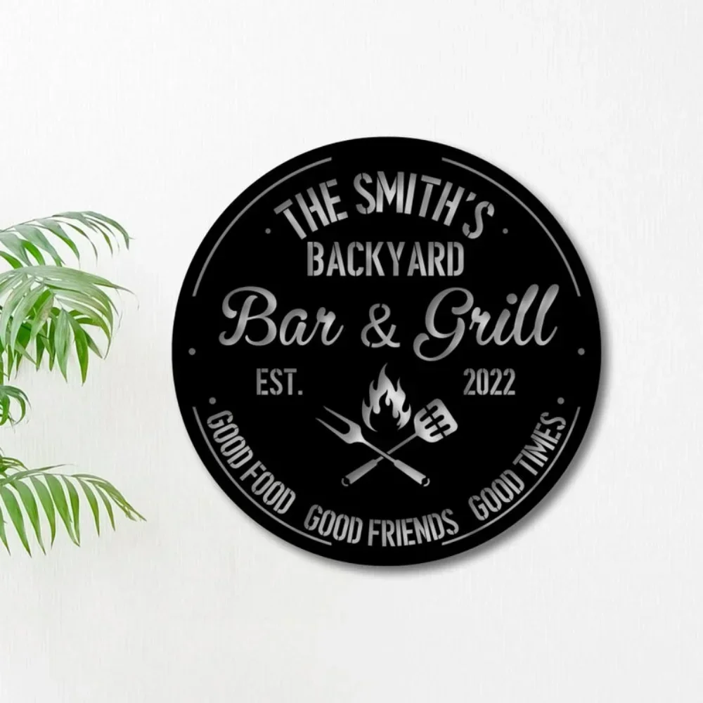 Print On Demand-Personalized Bar Grill Sign Custom Metal Signs As Wall Art With Last Name Family Name Marker For Wedding Gift Ho