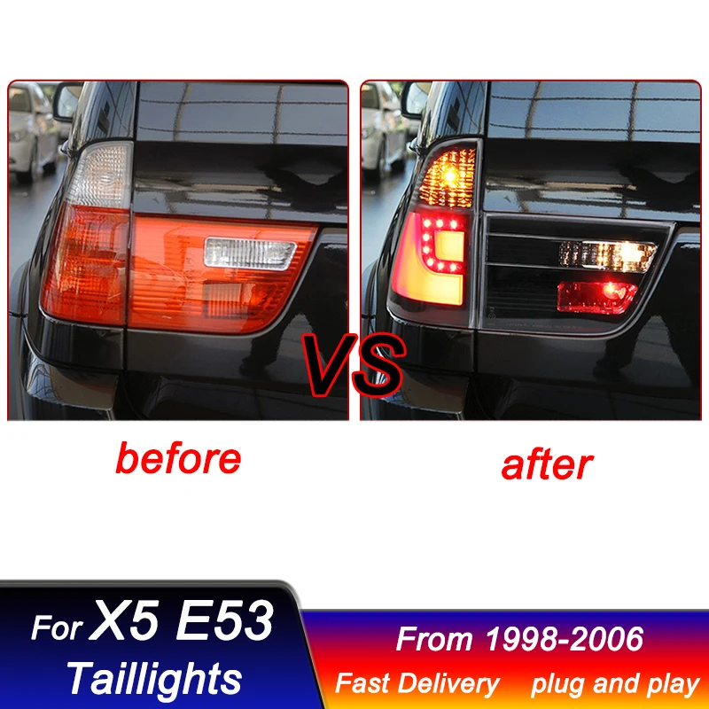 ไฟท้ายแต่งรถ LED แบบไดนามิกสำหรับ BMW X5 E53 1998-2006ประกอบไฟท้ายสไตล์ใหม่