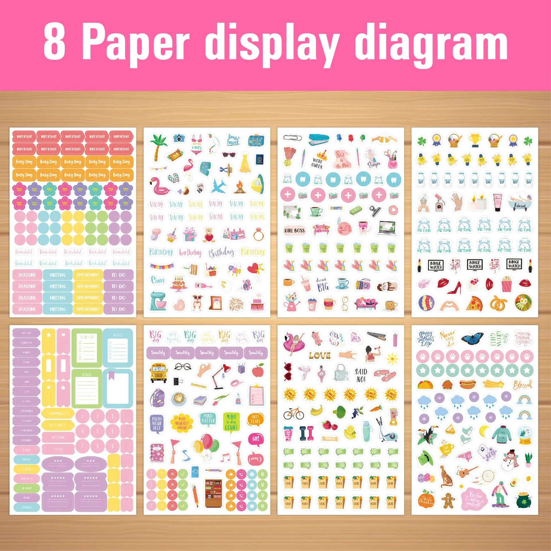 Bview Art 530 Pcs Daily Planner Sticker Set - Minimalist Handwriting Style for Notes, Journals & Scrapbooking Decor
