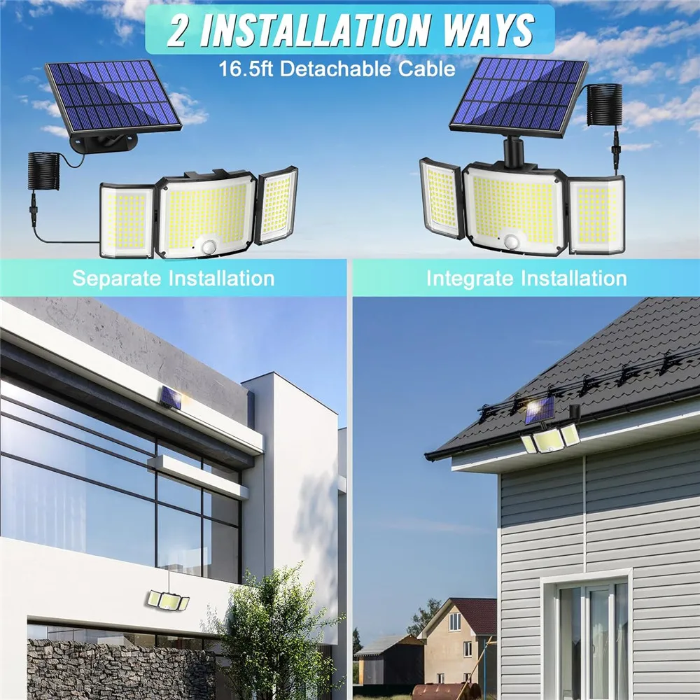 346LED Solar Light Outdoor Waterproof with Motion Sensor Floodlight Remote Control 3 Modes for Patio Garage Backyard