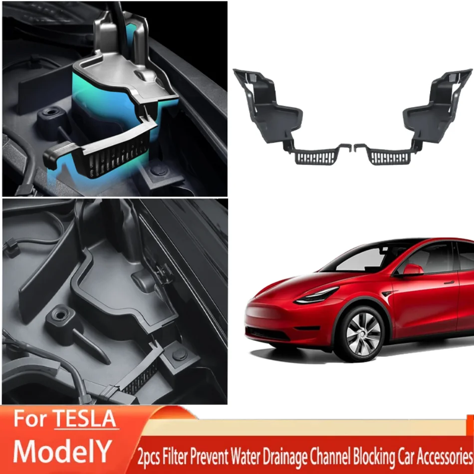 

Hood Waterproof Box for Tesla Model Y 2017-2024 Water Diverter Grille Channel Front Trunk Debris Filter Guard Strip Accessories