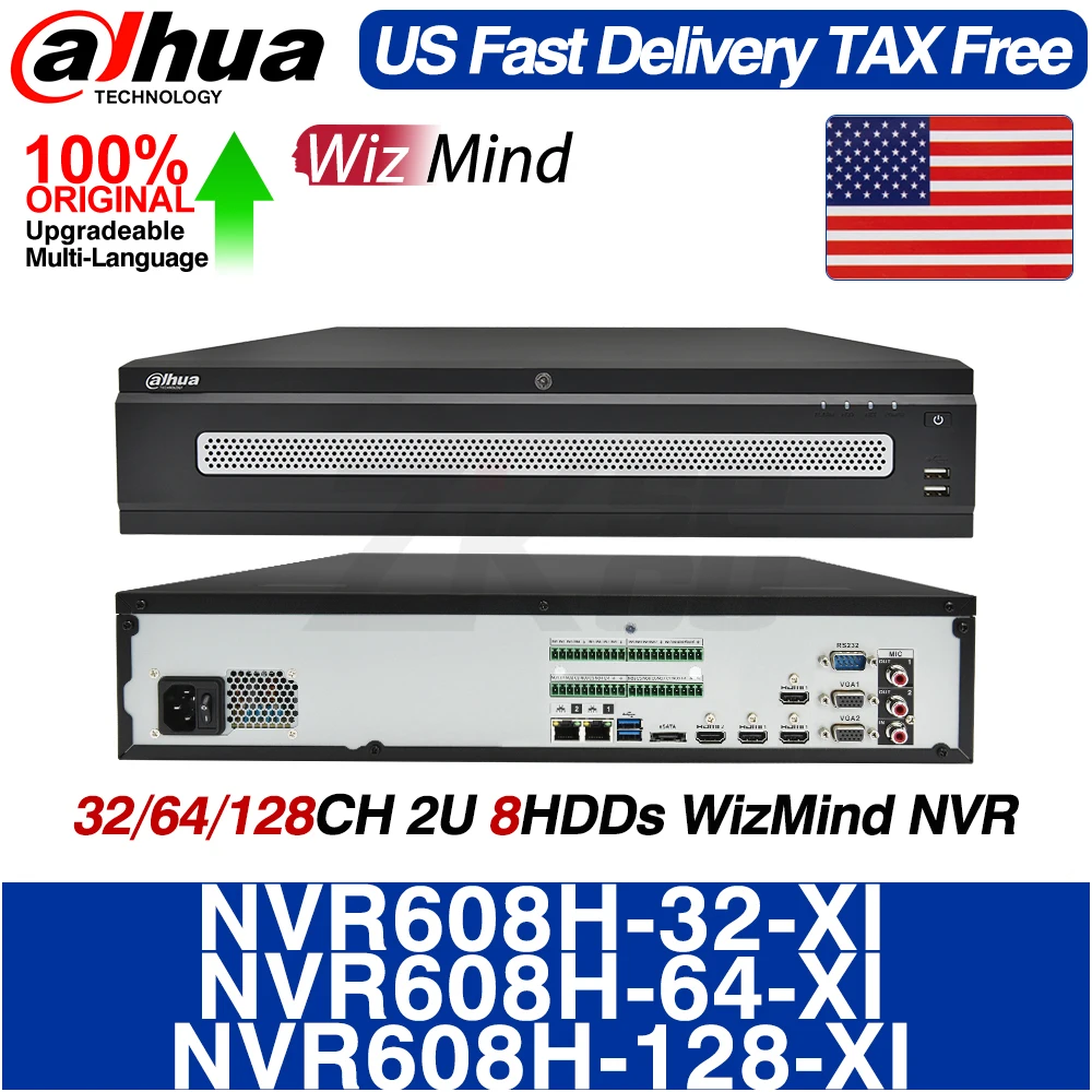 

Dahua NVR NVR608H-32-XI NVR608H-64-XI NVR608H-128-XI 32/64/128CH 2U 8HDDs WizMind Network Video Recorder Face Video Metadata SMD