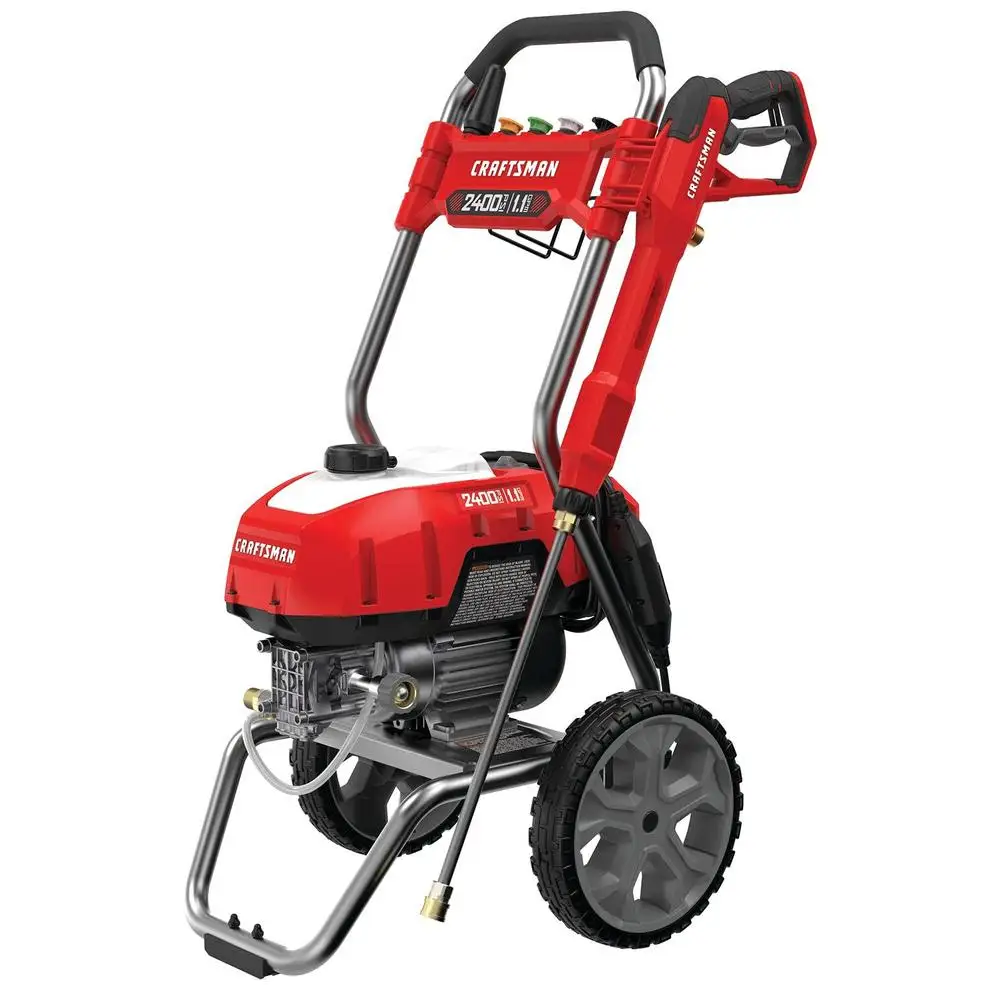 Electric Pressure Washer 2400-PSI 1.1-GPM Soap Tank Onboard Storage 25ft Hose 35ft Power Cord 10in Wheels CETA Certified