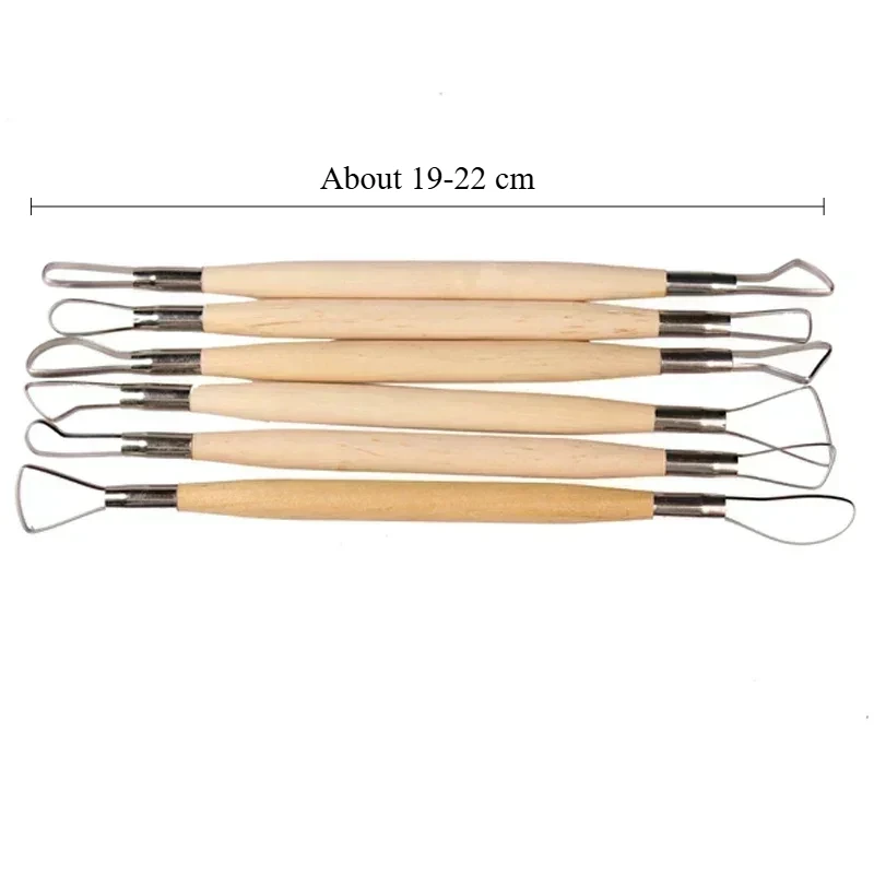 6Pcs/Set Wooden Handle Wax Pottery Clay Sculpture Carving Tool Art Craft Clay DIY Set Wood Knife Tools