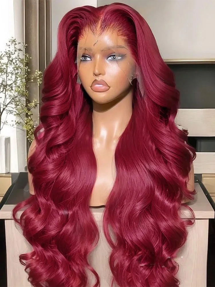 

13x6 HD Lace Frontal Human Hair Wig 13x4 Lace Front Wigs Human Hair Brazilian Lace Wigs 99j Body Wave 200 Density Burgundy 5×5