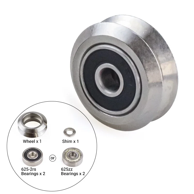 Metal Dual V Wheel Stainless Steel Wheel Assy with 625RS 625ZZ Bearing for V-Slot Linear Rail Aluminum Profile 3D Printer Parts